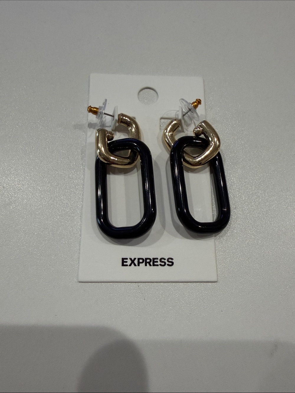 Express Gold and Black Linked Hoop Drop Earrings